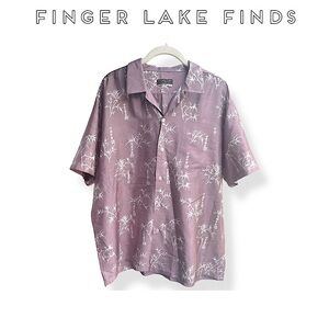 Men's Mauve Silk Button-Front Shirt, XL
